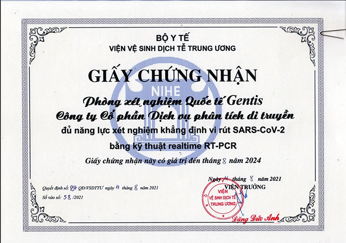 Giấy chứng nhận của Bộ Y tế đối với cơ sở có đủ năng lực xét nghiệm PCRtest nhanh Covid-19