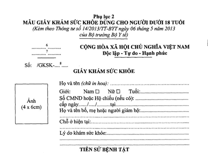 Mẫu giấy khám sức khỏe định kỳ cho doanh nghiệp theo thông tư 14/2013/TT - BYT