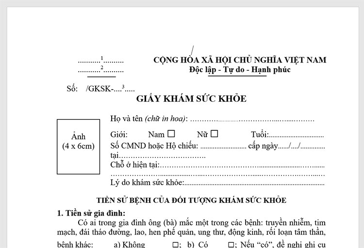 Mẫu giấy khám sức khỏe định kỳ