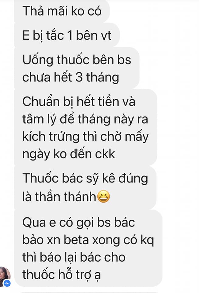 Chị N.Q (38 tuổi, Hà Nội) gửi tin mừng tới Bác sĩ ngày 17/2 vừa qua