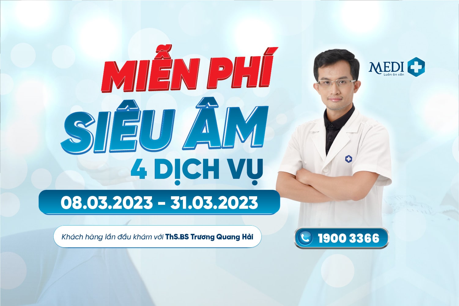MEDIPLUS miễn phí toàn bộ 4 dịch vụ siêu âm: siêu âm tuyến vú, siêu âm tuyến giáp, siêu âm ổ bụng, siêu âm đầu dò trong tháng 3