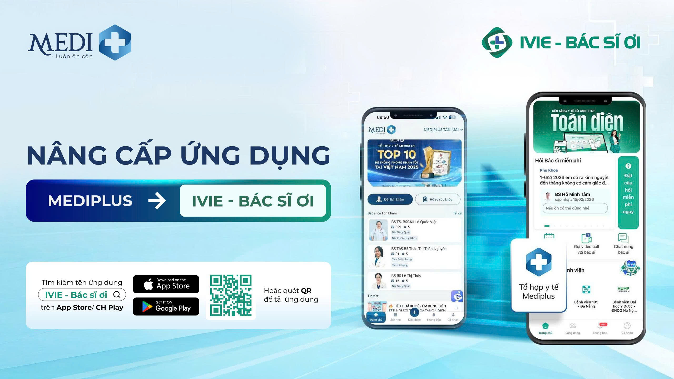 THÔNG BÁO: Nâng cấp ứng dụng Mediplus thành IVIE – Bác sĩ ơi